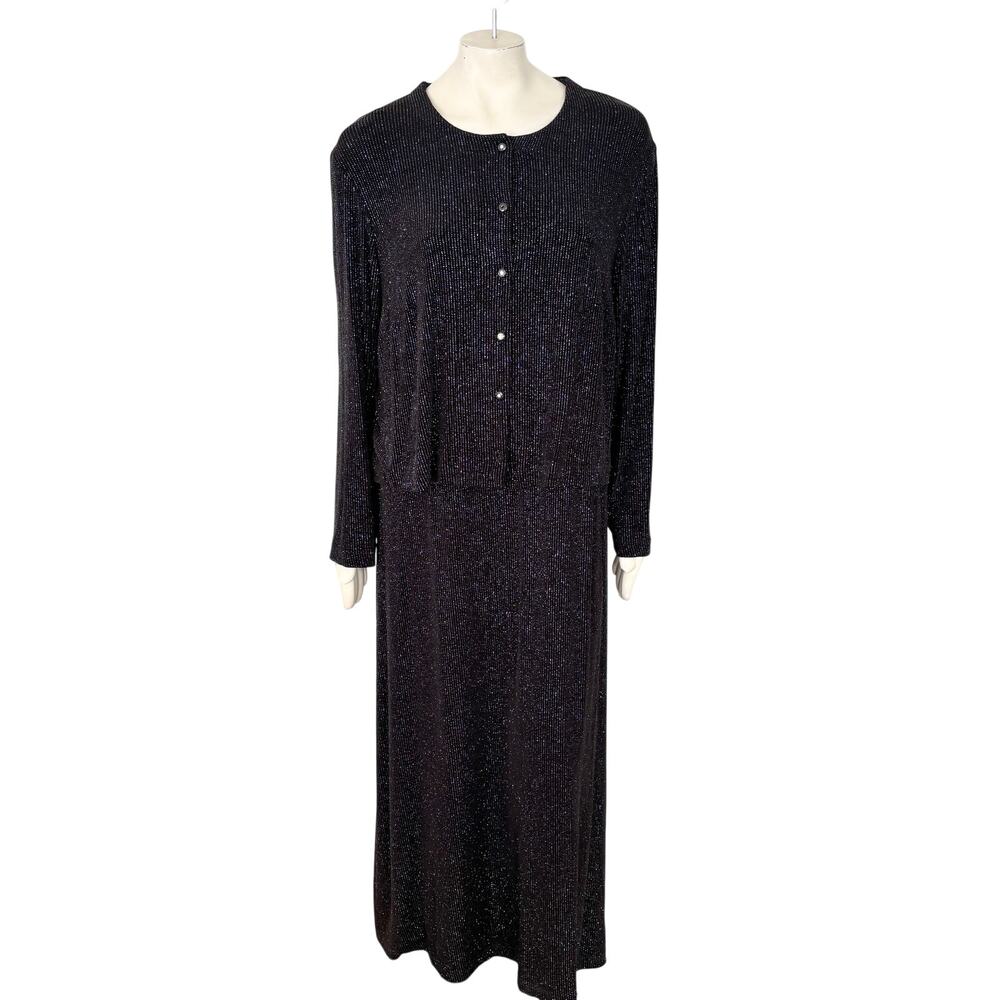 VTG RONNI NICOLE 2 Piece Fancy Shimmer Maxi Dress & Jacket in Black SZ 18 W